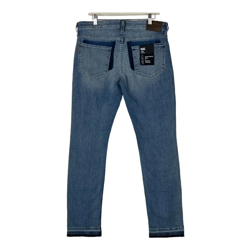 Paige Lennox Men Lyle Dest Denim Blue Slim Skinny Stretch Ripped Jeans US 33